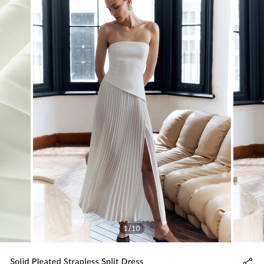 Commense Strapless White Pleated Dress